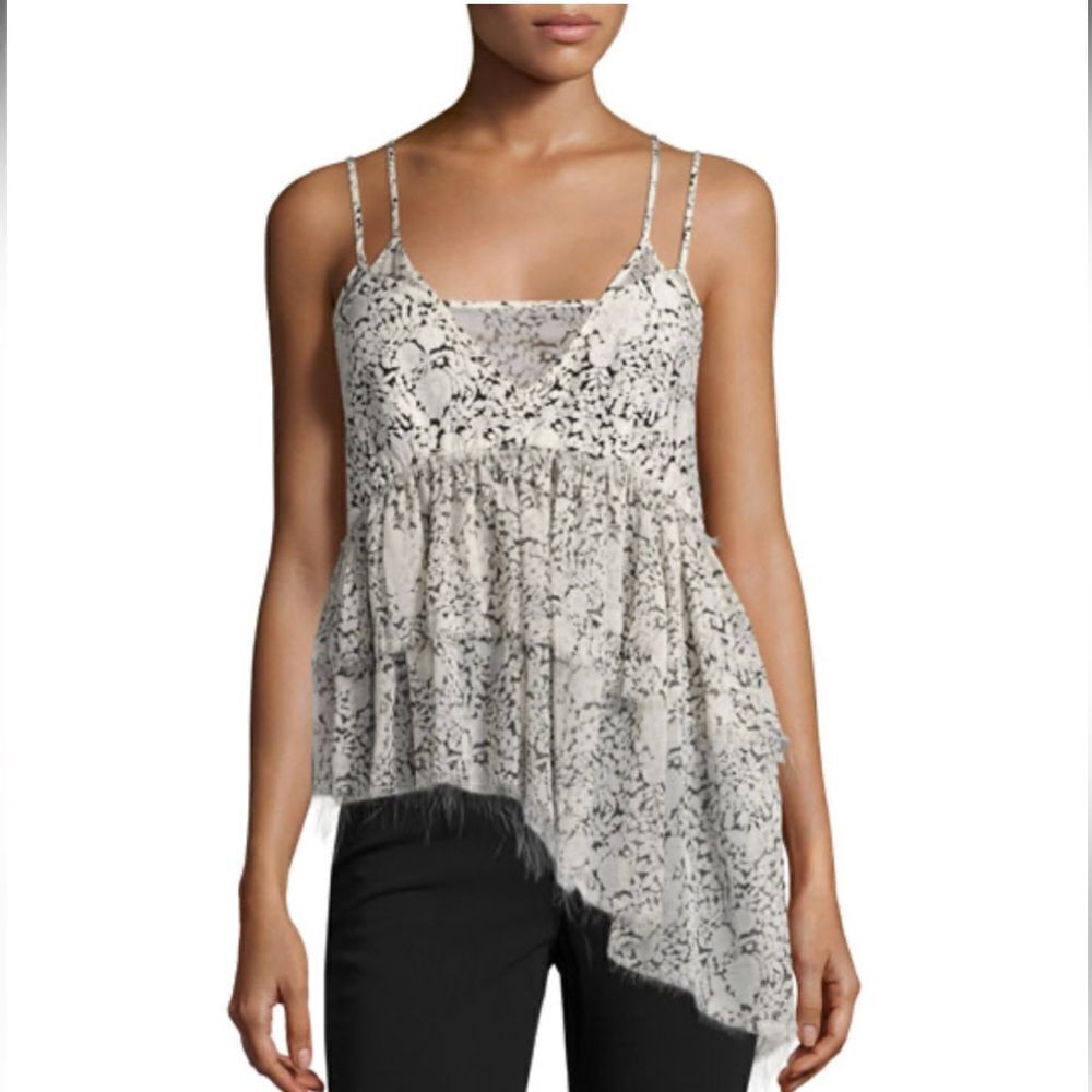 Cinq a Sept 5 a 7 100% Silk Yelena Floral Tiered Asymmetric Boho Cami Top Size S